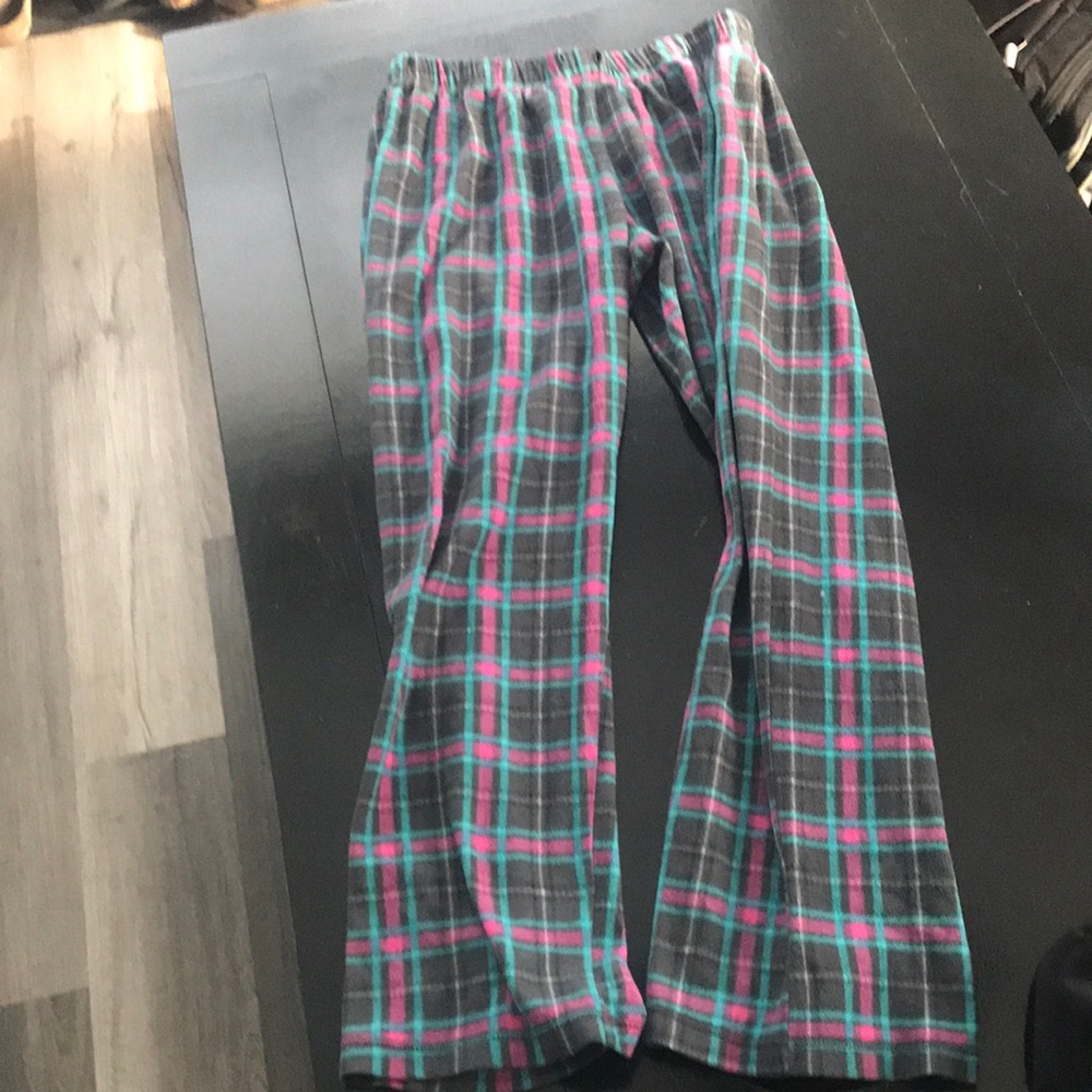 Cozy Plaid Pajama Pants in Gray with Pink & Teal